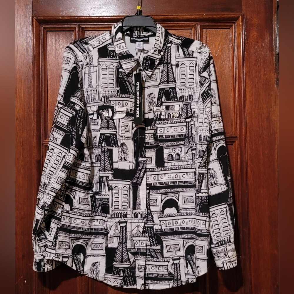 NWT-Karl Lagerfeld Paris Print Woman’s Shirt-Size Medium